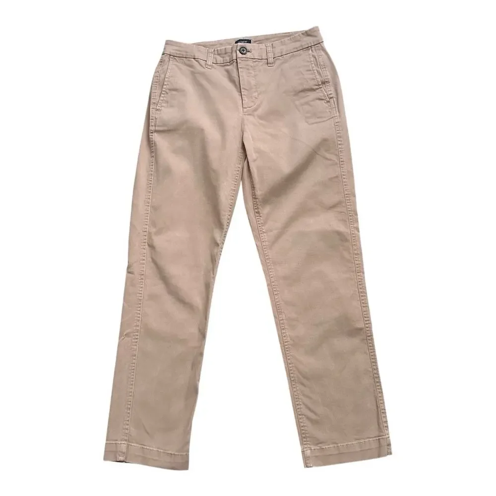 J Crew Chino Pants Womens 2 Beige Khaki Stretch Straight Mid Rise 26.5